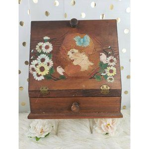 Handcarved Handpainted Wood Letter Box With Drawer Artist Signed